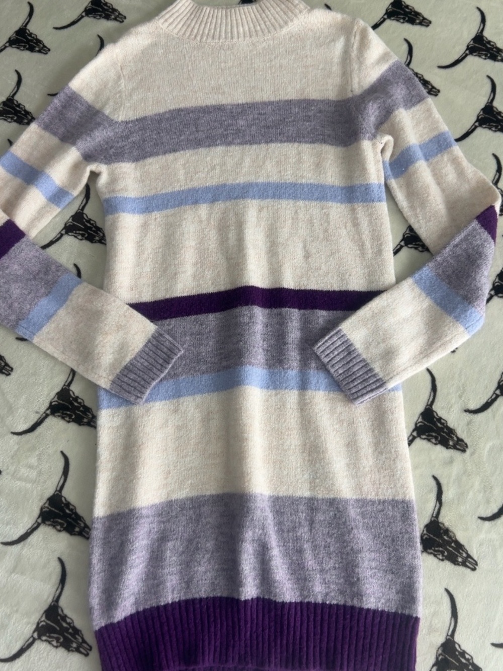 Francesca’s Miami Striped Sweater Dress Size M Purple Blue Cream